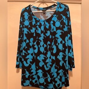Worthington Black and Blue Patterned Blouse
